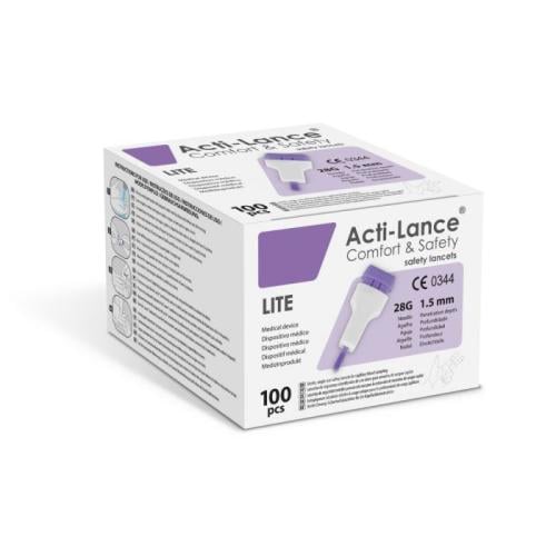 اكتي لانس وخزات امنه 28 ج - 100 قطعة.  Skip to the beginning of the images gallery Acti-Lance Diabetic Lancets Lite 28G - 100 Pcs
