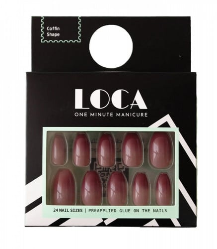 اظافر صناعية لصق ذاتي لون اومبريه شكل كوفن 18 من لوكا 24 قطعة.  LOCA