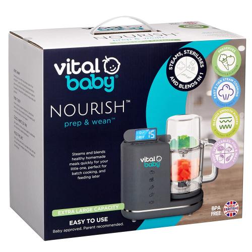 فايتيل بايبي نوريش ماكينة تحضير طعام الاطفال 3 في 1 للفطام من بريب اند وين™ - جهاز بخار للطعام وخلاط ومعقم - تبخير من مستويين - تعقيم الاشياء الصغيرة - 5 اوضاع خلط - طهي الفواكه والخضروات واللحوم   vital baby