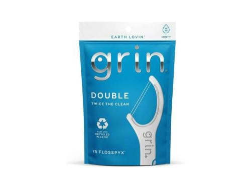 جرين اعواد تنظيف الاسنان من دبل فلوسبيكس نكهة النعناع، بلاستيك معاد تدويره، خطين من الخيط القوي _ 75 قطعة  grin