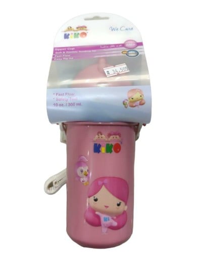 كوب رياضي للأطفال بماصة وغطاء  بعمر 6 أشهر فما فوق من كيكو ، (وردي ) _ 300 مل.  kiko