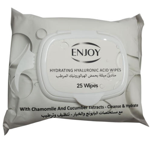 حمض الهيالورينك اسيد مناديل للتنظيف والترطيب من انجوي _  25 منديل.  Enjoy