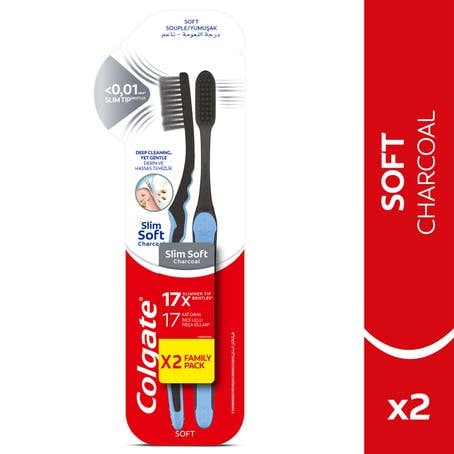 كولجيت فرشاة أسنان كولجيت سليم سوفت بالفحم 2 قطعة.    colgate