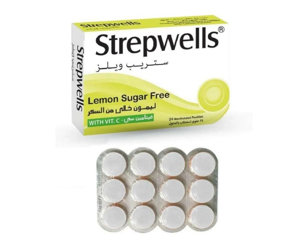 ستريب ويلز ليمون خالي من السكرحلوي استحلاب بالمنتول _ 24 قطعة   strepwells