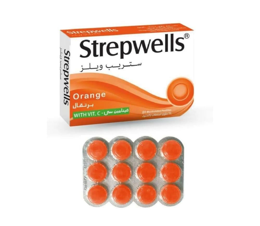 ستريب ويلز  حلوى استحلاب  فيتامين سي بنكهة البرتقال  _  24 قطعة  strepwells
