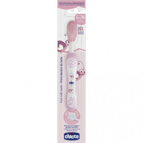 فرشاة أسنان للاطفال فيرست ميلك من شيكو من 6_36 شهر  ( وردي ) Chicco