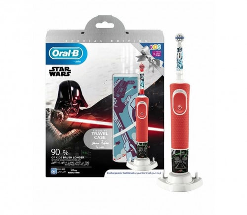 أورال بي فرشاة كهربائية بتصميم مستوحى من فيلم star wars مع حقيبة للسفر أحمر   ORAL B