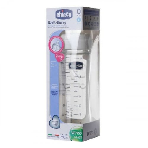 رضّاعة زجاجية للأطفال  و حلمة من السيليكون تدفق عادي + 0 شهور من شيكو _240 مل Chicco