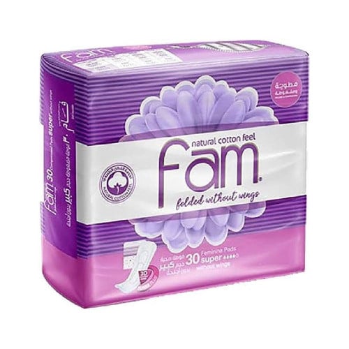 Fam فوط صحية  مطوية و مضغوطة بدون أجنحة حجم كبير من فام _ 30 فوطة