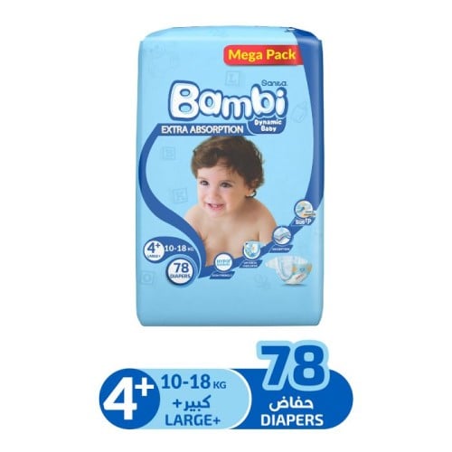 سانيتا بامبى، حفاضات الأطفال، مقاس 4+، العبوة الميجا - 78 قطعة.    Sanita