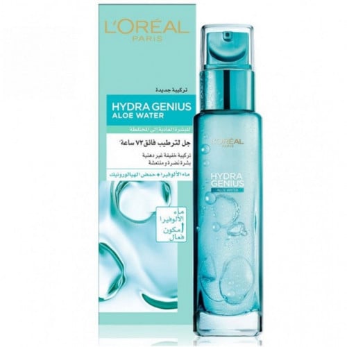 هايدرا جينيوس جل ماء الألوفيرا العضوي لترطيب البشرة العادية والمختلطة - 70 مل Loreal paris