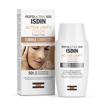 فوتو ألترا 100 ISDIN سائل أكتيف يونيفاي كولور فيوجن سائل تصحيح بعامل حماية من الشمس 50+ 50 مل