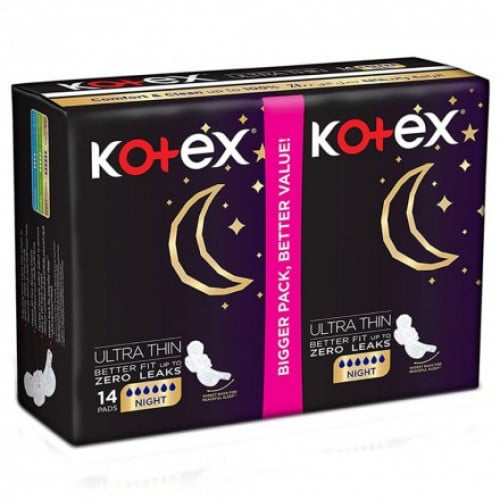 فوط نسائية ألترا رفيعة ليلية + أحنحة - عبوة ثنائية اقتصادية من كوتيكس  -  28 فوطة kotex