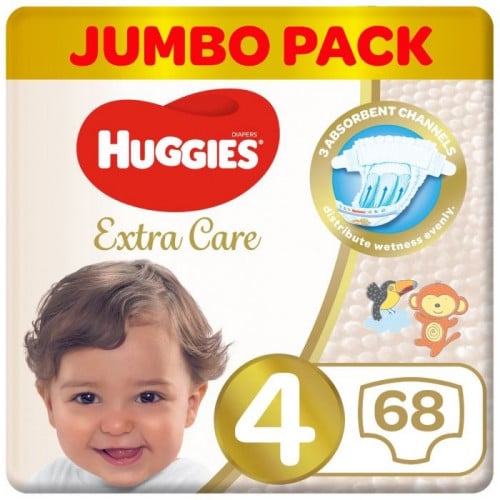 حفائض  أطفال عناية فائقة مقاس 4 من وزن 8 _ 14 كيلو  /  عبوة جامبو  من هجيز - 68 حفاض Huggies