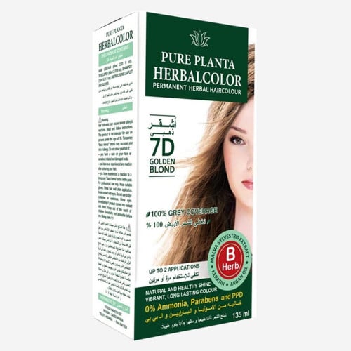 هيربل كلر صبغة الشعر الإيطالية 7D أشقر ذهبي 135 مل.   HERBALCOLOR