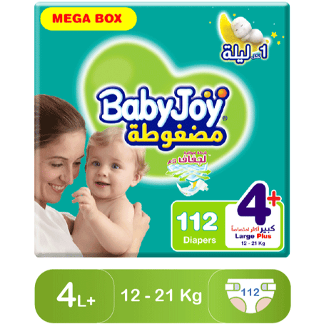 بيبي جوي مقاس (4+) صندوق ميجا 112 حفاضة.  Baby joy