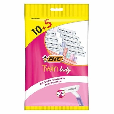 بيك توين لايدي 15 ماكينة حلاقة للسيدات للإستعمال مرة واحدة متعددة الألوان.  Bic twin lady