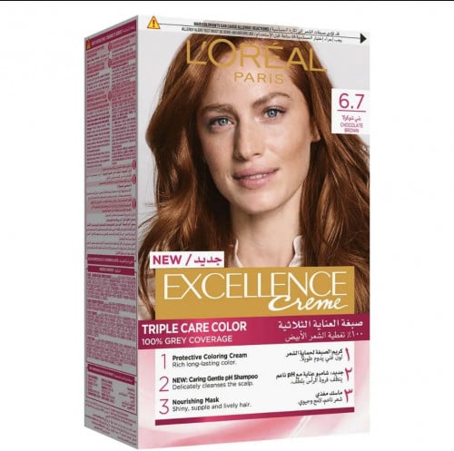 صبغة شعر  لوريال، اكسيلينس  لون بني شكولاته رقم 6.7 - 1 عبوة Loreal paris