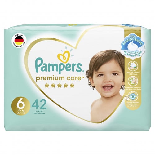 حفائض أطفال عناية مميّزة ، مقاس 6 ، كبير جداً ، 13+ كغ  من بامبرز _ 42 حفاض pampers