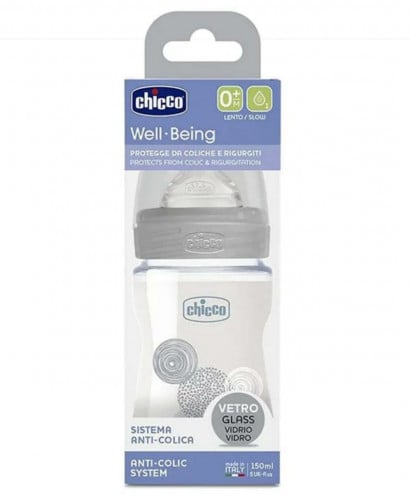 رضاعة زجاجية للأطفال ويل بيينج بطئية التدفق سيليكون محايد من شيكو _150مل Chicco