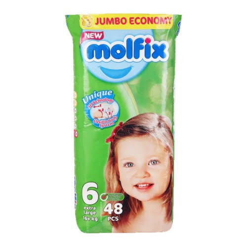 حفاضات كبير جدا مقاس 6 عبوة جامبو مع تقنية 3D الفريدة مولفيكس - 48 حفاضة Molfix
