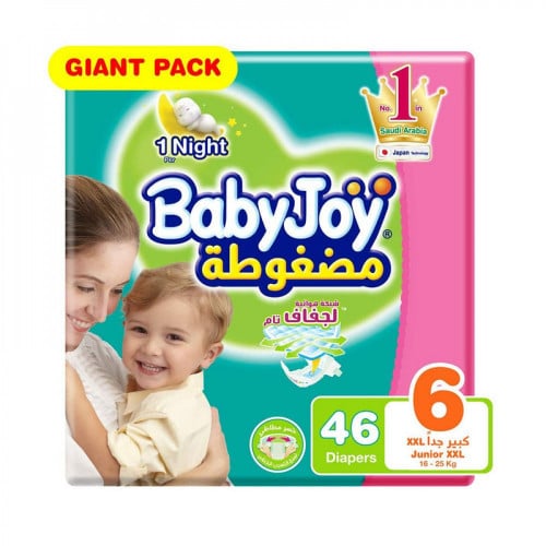 Baby joy حفائض أطفال مقاس 6 كبير جداً 16+ كغ عبوة التوفير الكبير من بيبي جوي _  46 حفاض