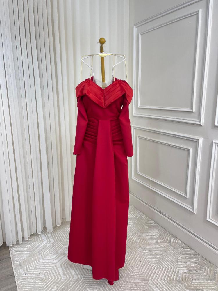 فستان سهره فخم لونين احمر - عودي