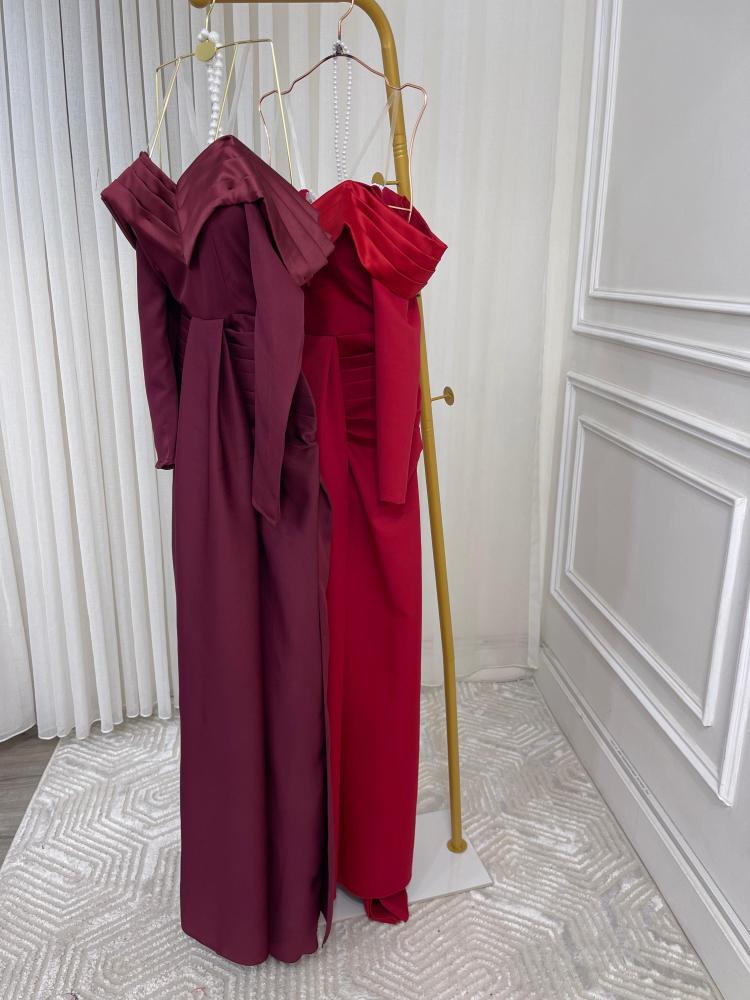 فستان سهره فخم لونين احمر - عودي