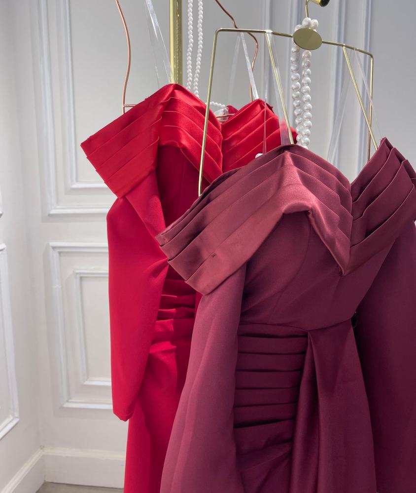 فستان سهره فخم لونين احمر - عودي