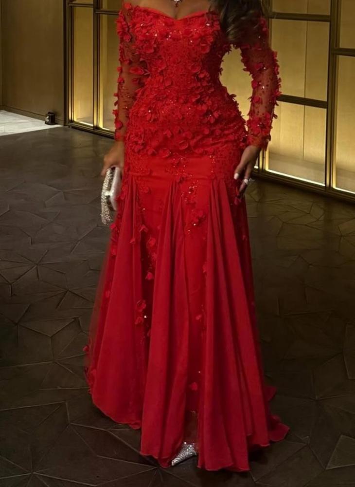 فستان فخم لونين احمر - موف