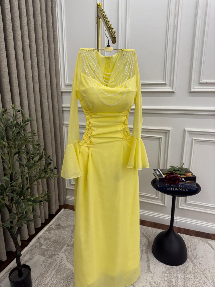 فستان فخم ليموني اصفر