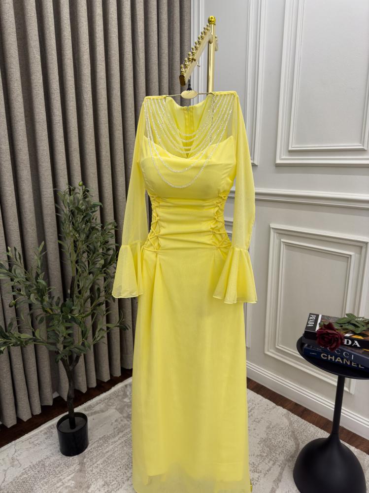 فستان فخم ليموني اصفر