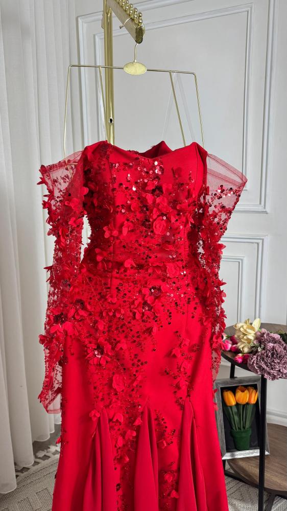 فستان فخم لونين احمر - موف