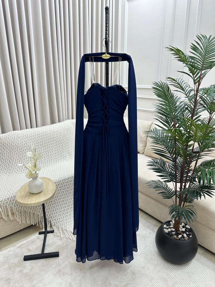 فستان شيفون فخم ثلاث الوان كحلي - بيج - اسود