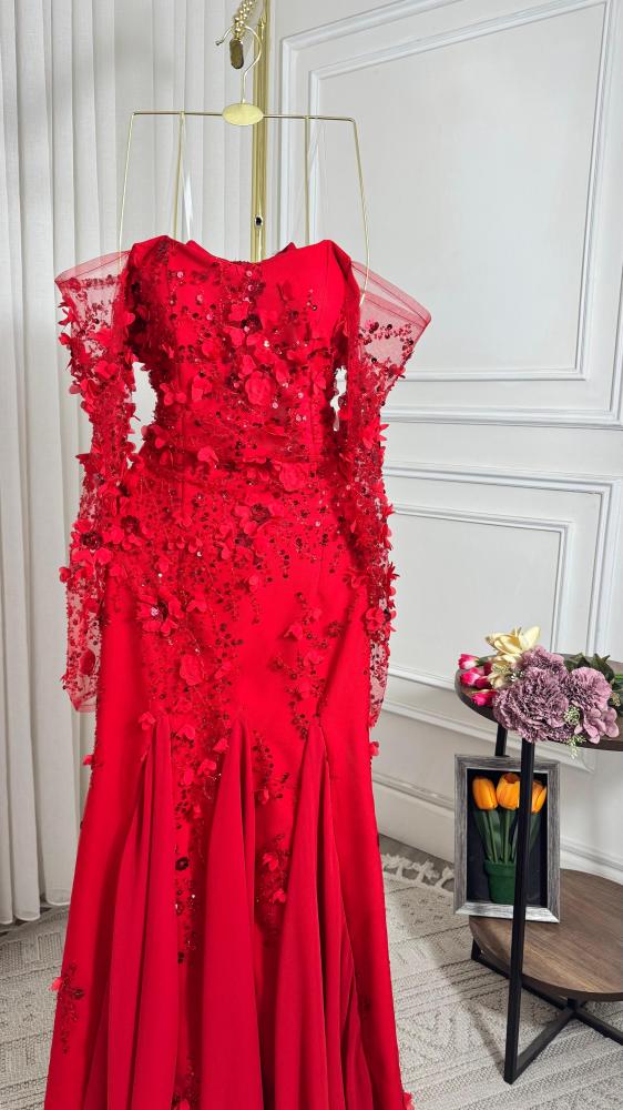 فستان فخم لونين احمر - موف