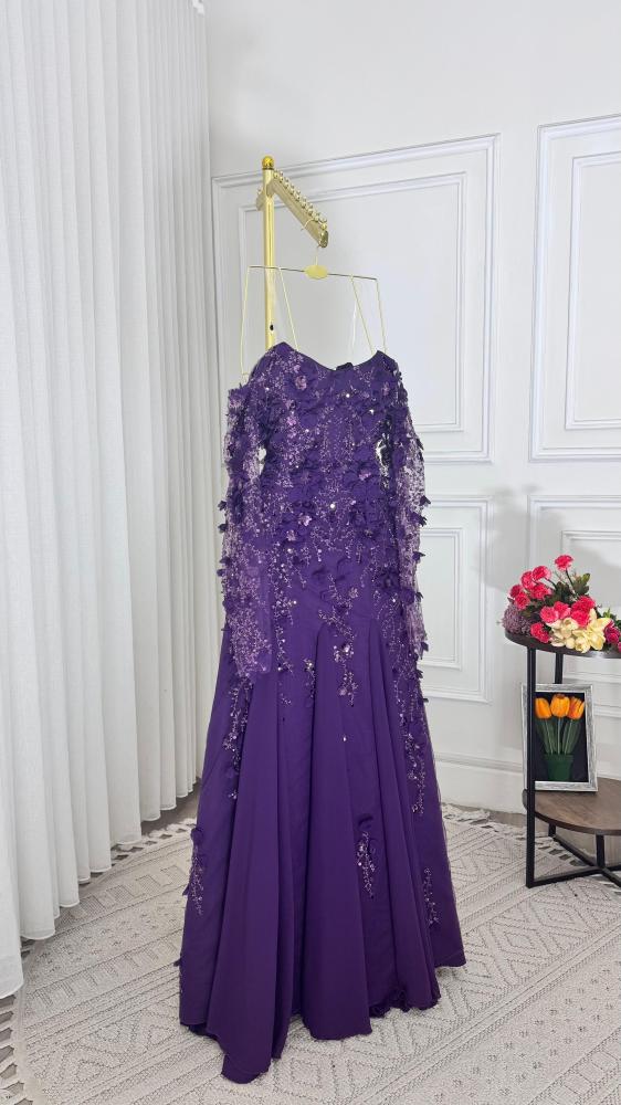 فستان فخم لونين احمر - موف