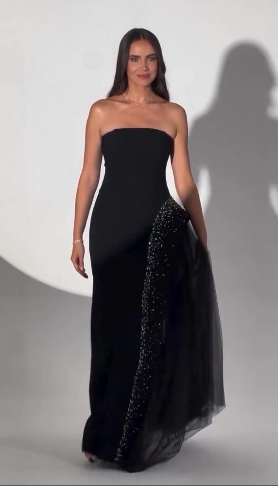 فستان سهرة اسود بدون اكمام