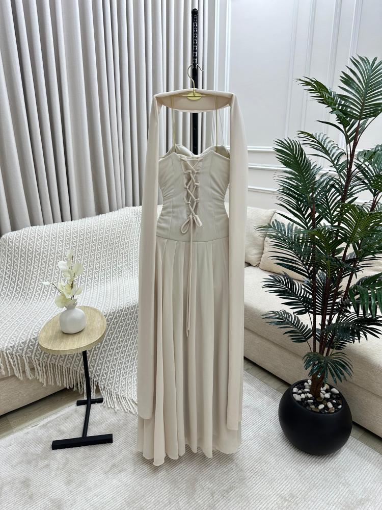 فستان شيفون فخم ثلاث الوان كحلي - بيج - اسود