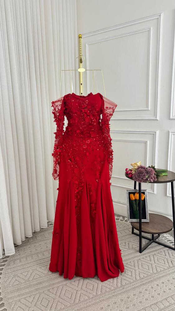 فستان فخم لونين احمر - موف