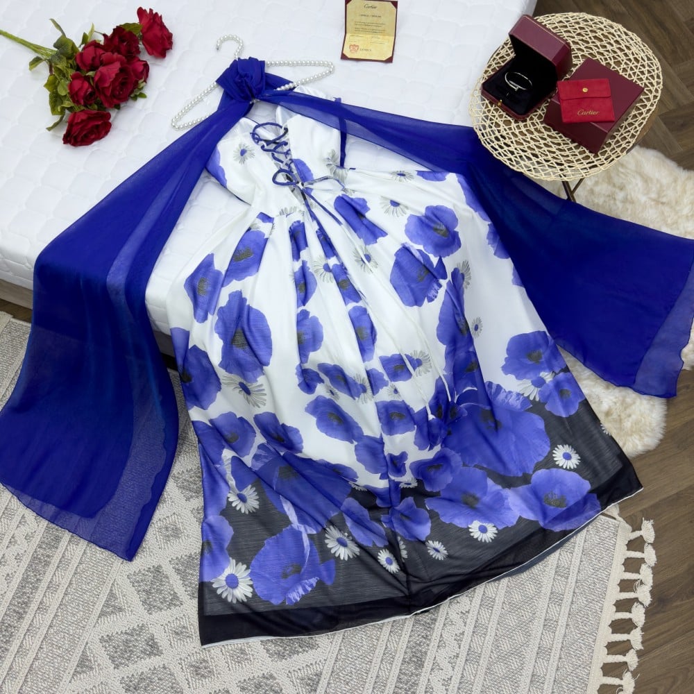 فستان رهيب مميز لونين ازرق - اخضر