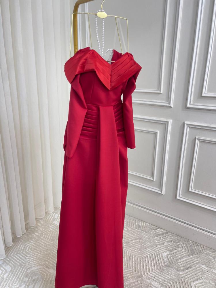 فستان سهره فخم لونين احمر - عودي