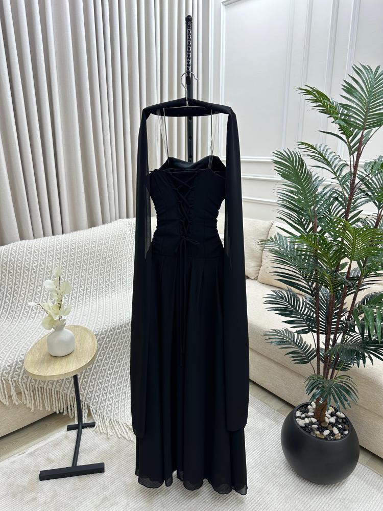 فستان شيفون فخم ثلاث الوان كحلي - بيج - اسود