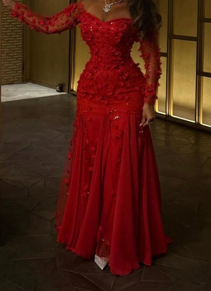 فستان فخم لونين احمر - موف