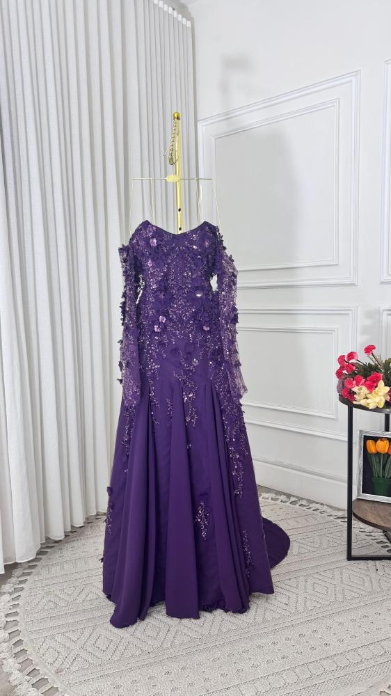 فستان فخم لونين احمر - موف