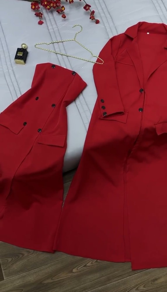 فستان احمر قطعتين فخم