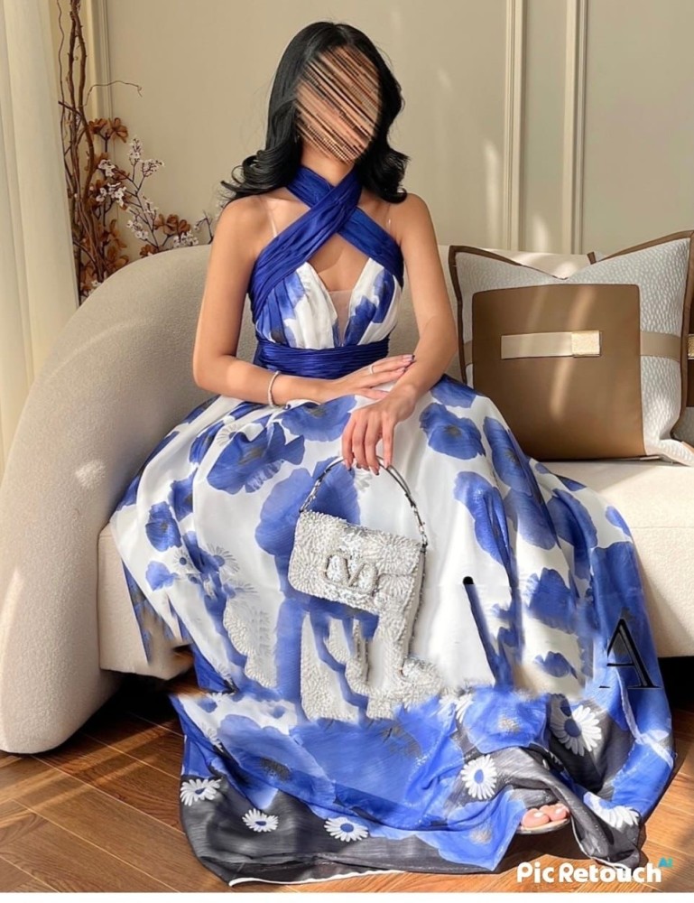 فستان رهيب مميز لونين ازرق - اخضر