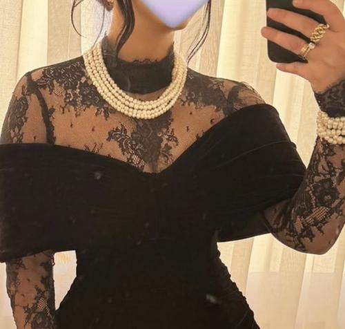 فستان كريب ايطالي ودانتيل فرنسي