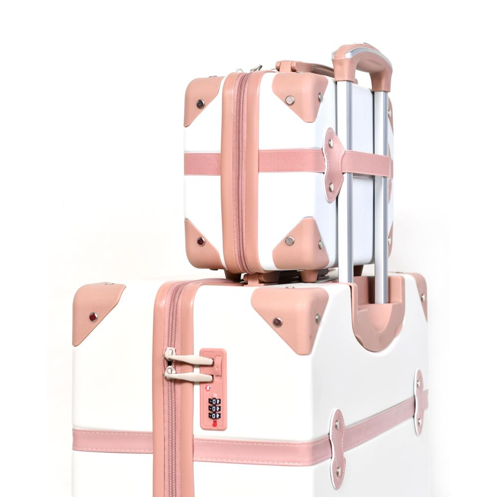 مورانو طقم شنط سفر كلاسيك من 5 قطع فايبر و جلد اوبيض و وردي