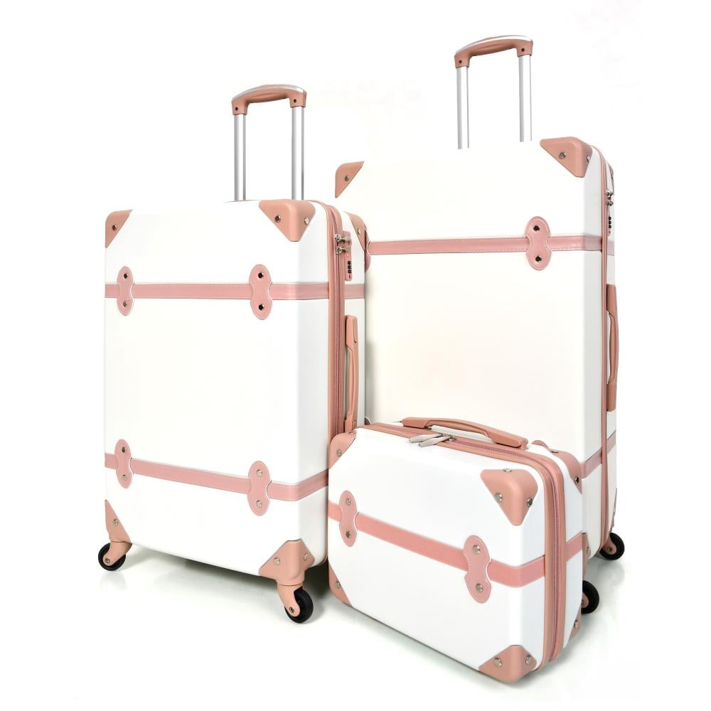 مورانو طقم شنط سفر كلاسيك من 5 قطع فايبر و جلد اوبيض و وردي