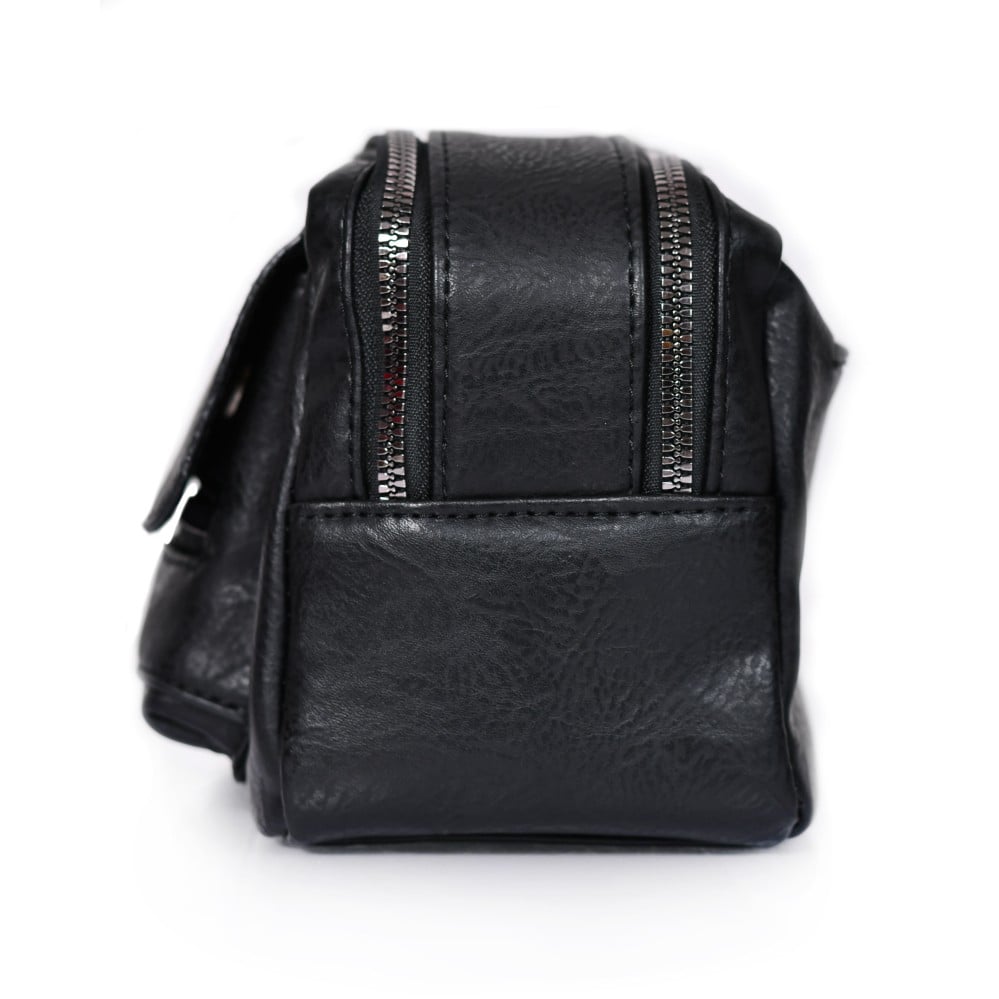 شنطة يد جلد بمقبض معصم مع فتحة داخلية للنقود والبطاقات و الاكسسورات أسود